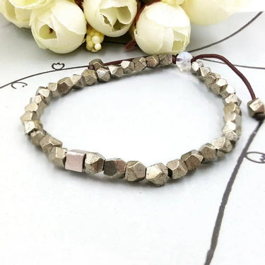 Natural Pyrite with Sterling Silver Cube Charm Bracelet-Your Soul Place